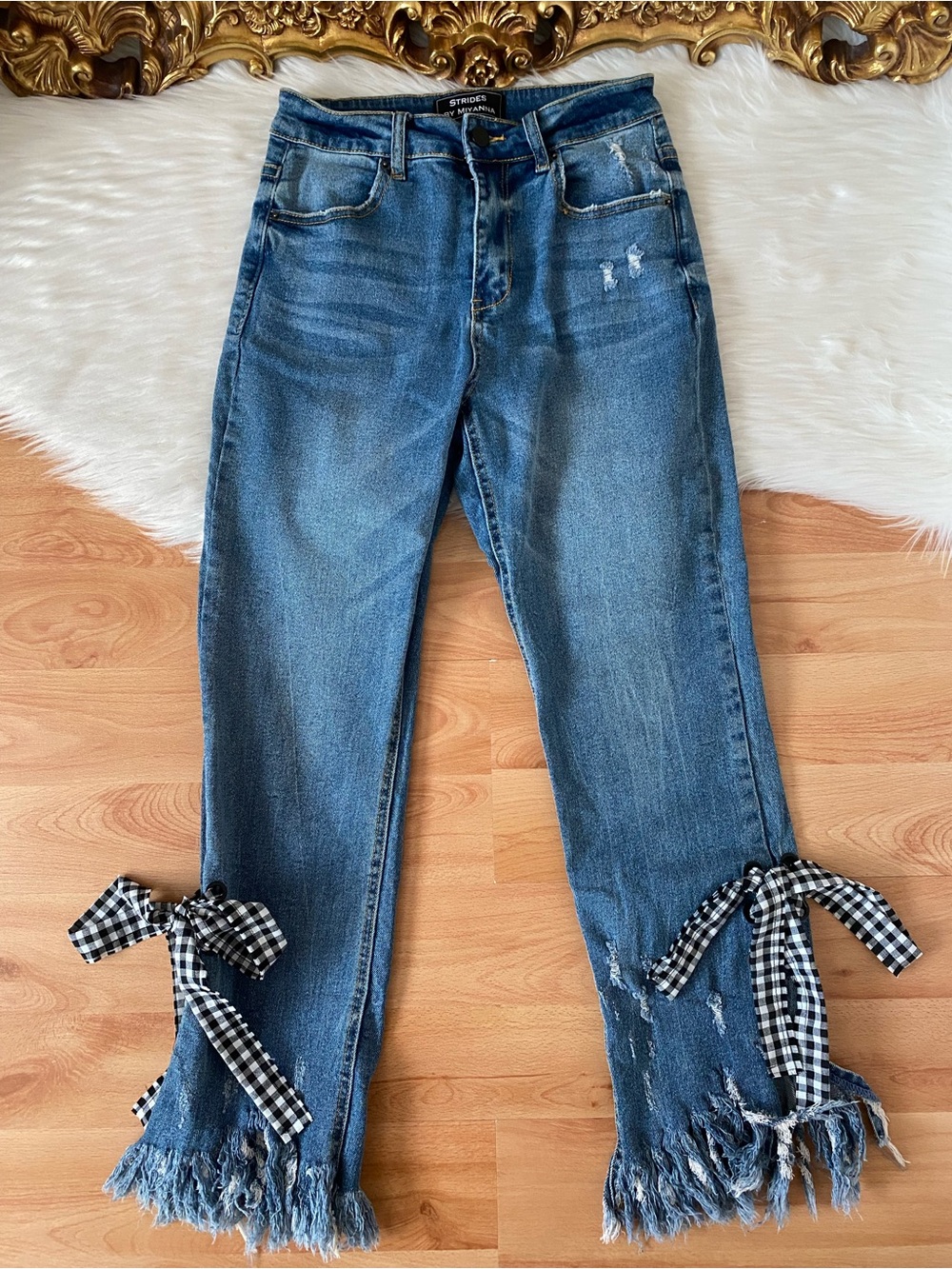 Strides By Miyanna  Fringe Gingham Tie Jeans